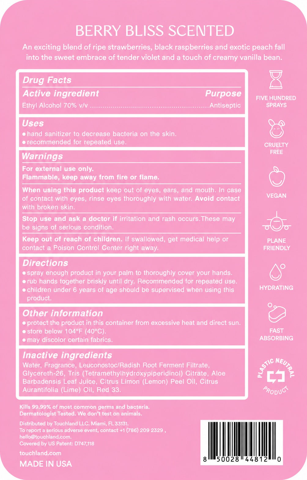 Touchland Hand Sanitiser - Berry Bliss