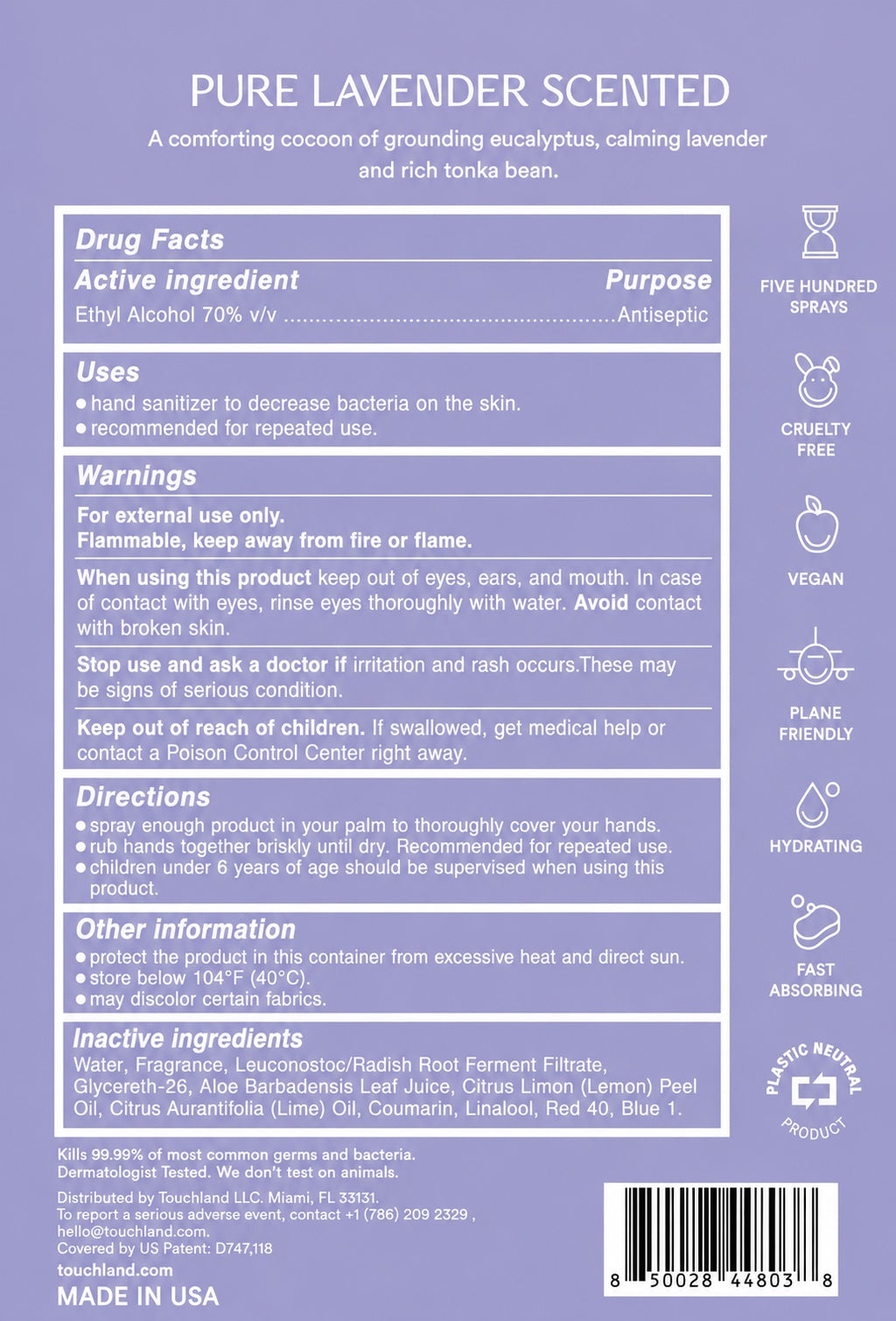 Touchland Hand Sanitiser - Pure Lavender