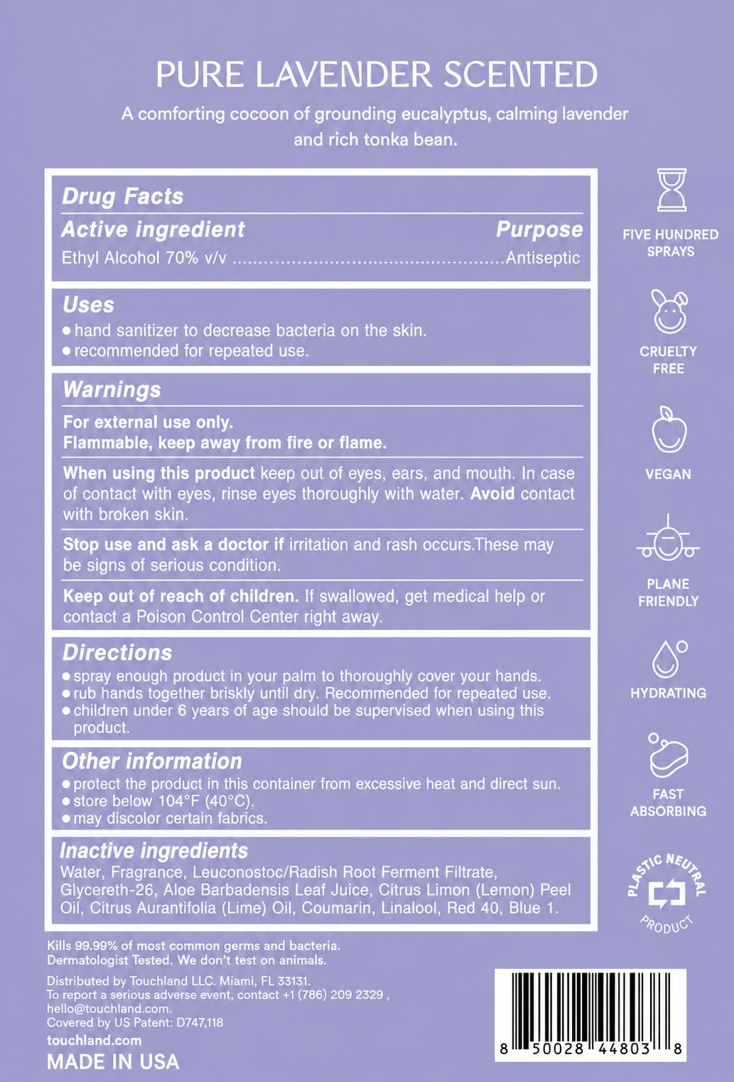 Touchland Hand Sanitiser - Pure Lavender