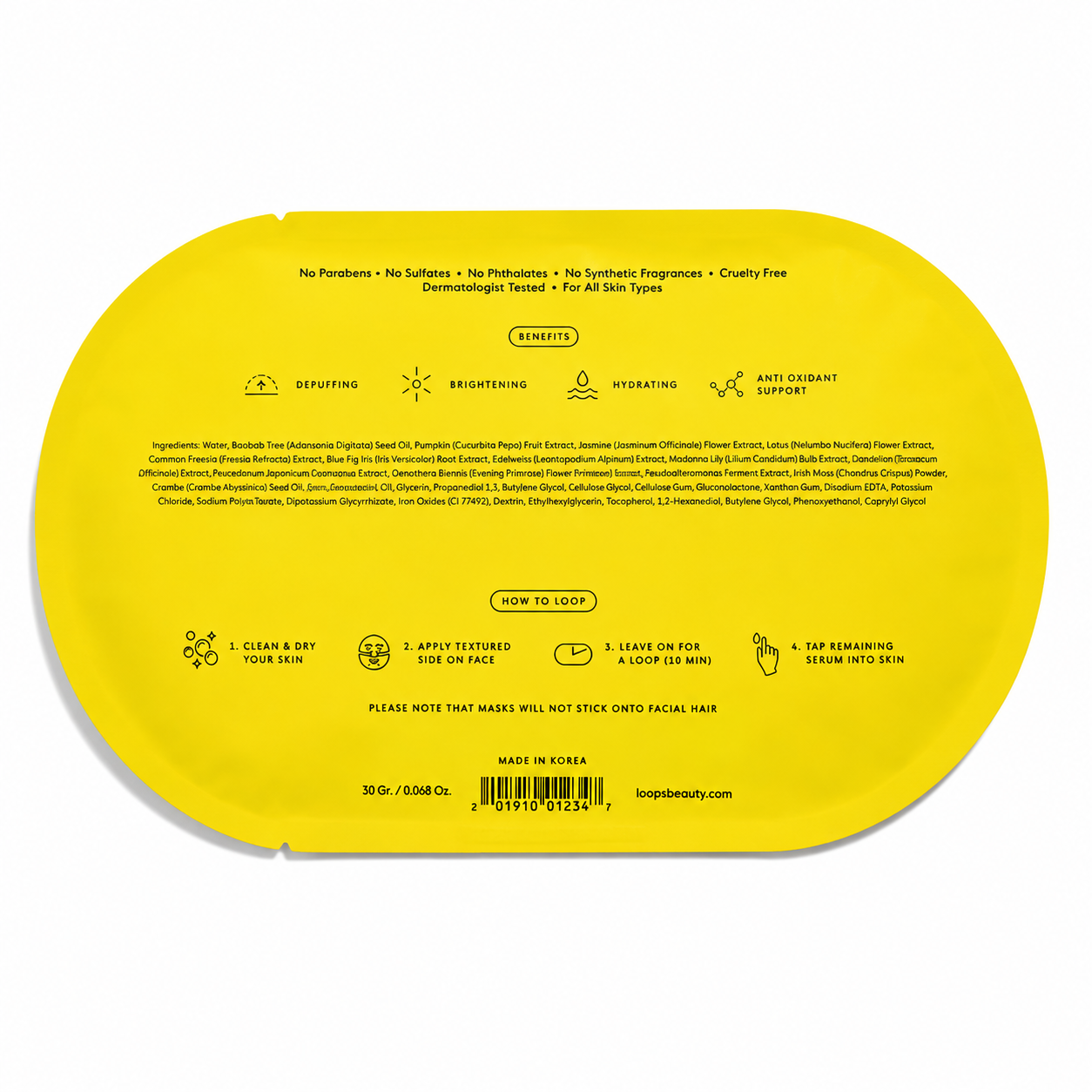 LOOPS | Sunrise Service Brightening Hydrogel Face Mask | Single Mask